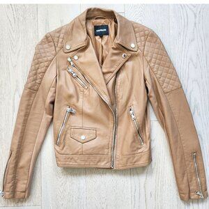 EXPRESS Moto Faux Leather Jacket Tan Silver XS